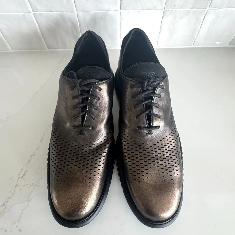 Cole Haan 2.Zerogrand Laser Wingtip Oxford Men 11.5 Bronze Metallic Leather Shoe